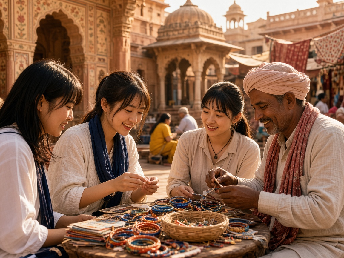 Japanese students experiencing Indian cultural activities